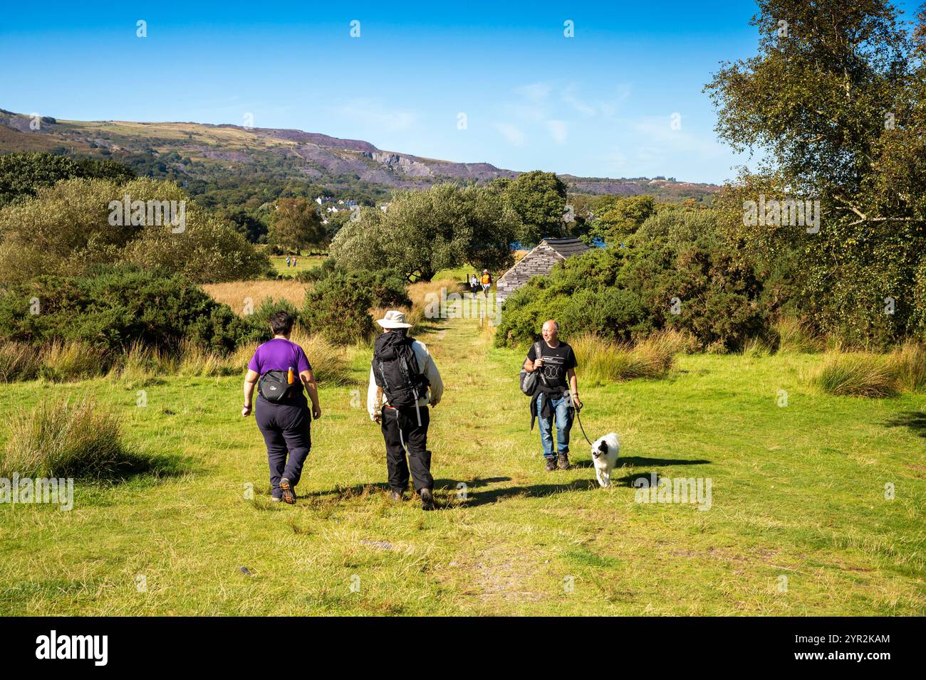 Großbritannien, Wales, Gwynedd, Snowdonia, Llanberis, Spaziergänger auf dem Llyn Padarn Uferpfad Stockfoto