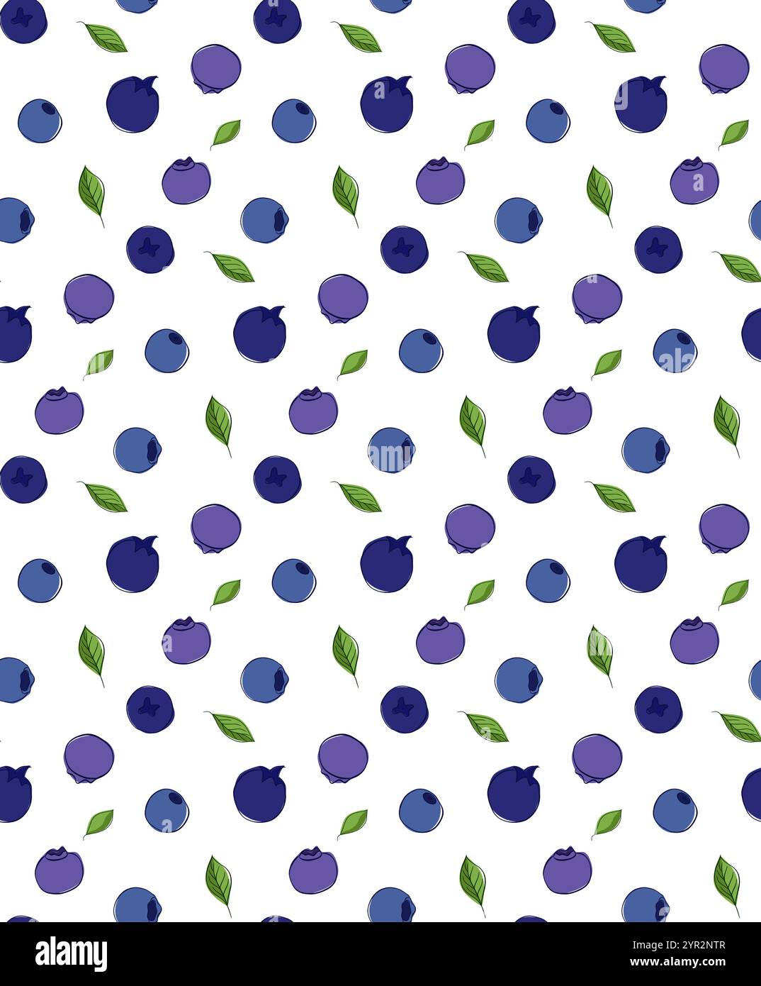 Nahtloses Blaubeermuster. Hand gezeichnet saftige Grafik Umriss Blaubeeren endloses Design, frische essbare blaue Beeren für gesunde Ernährung flache Vektor b Stock Vektor