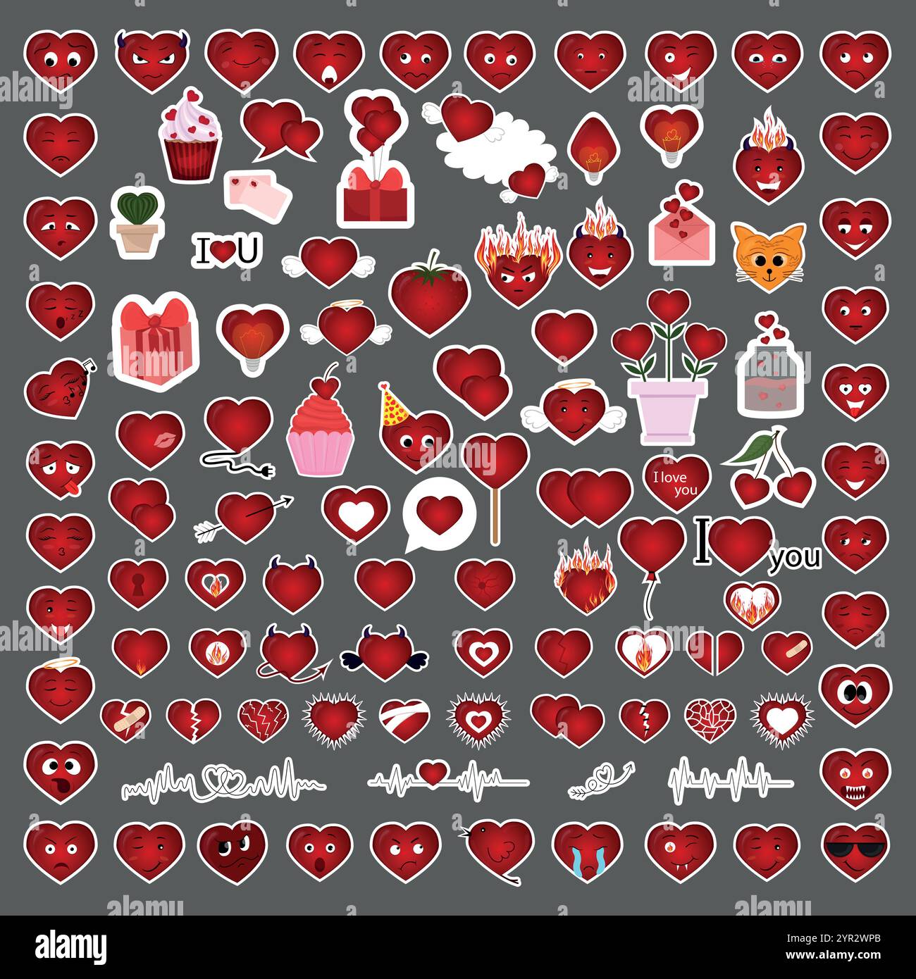 Valentinstag. Set mit Herzaufklebern. Valentinskarten. Herzgefühle Stock Vektor