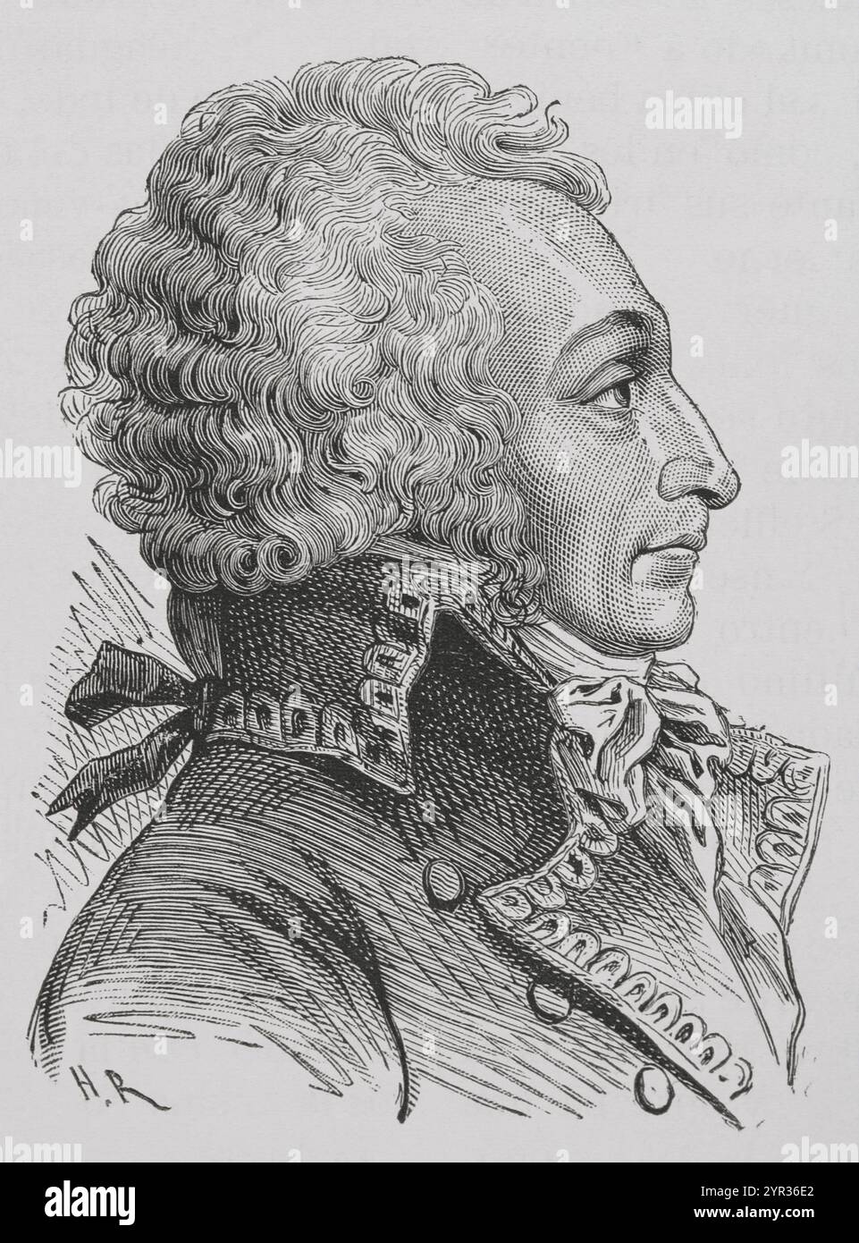 Alexandre de Beauharnais, Viscount von Beauharnais (1760-1794). Französischer Aristokrat, Offizier und Politiker. 1789 wurde er zum Abgeordneten des Generalstabs gewählt und wurde Mitglied der konstituierenden Versammlung, in der er die Abschaffung feudaler Privilegien unterstützte. Das Revolutionary Tribunal hat ihn wegen Verrats verurteilt und ihn während der Herrschaft des Terrors zur Guillotine verurteilt. Hochformat. Gravur. "Geschichte der Französischen Revolution". Band I, Teil 2, 1879. Stockfoto