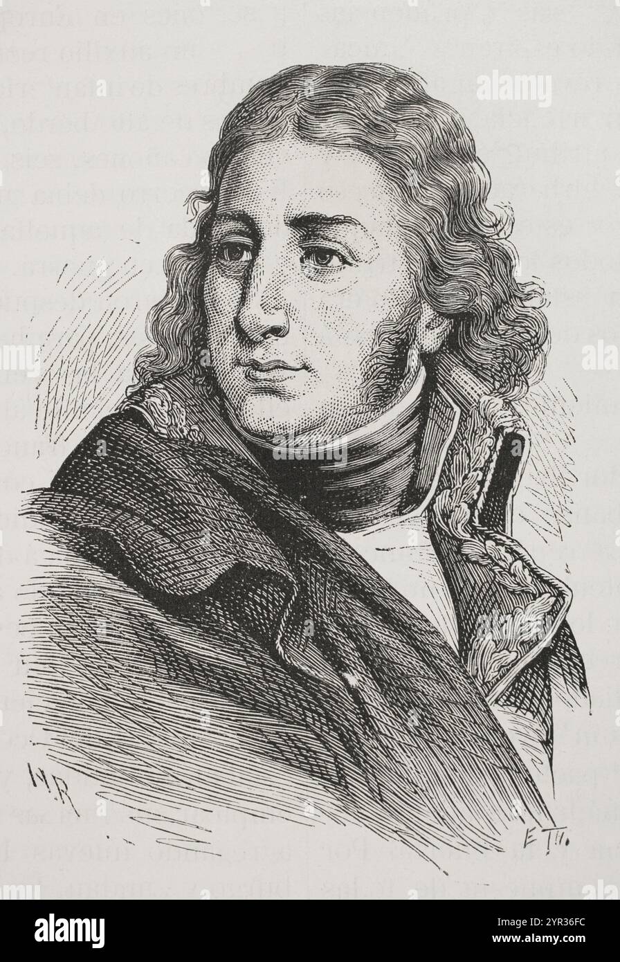 Pierre Francois Augereau (1757-1816). Französisch allgemein. Marschall des Reiches 1804. Herzog von Castiglione. Hochformat. Gravur. "Geschichte der Französischen Revolution". Band I, Teil 2, 1879. Stockfoto