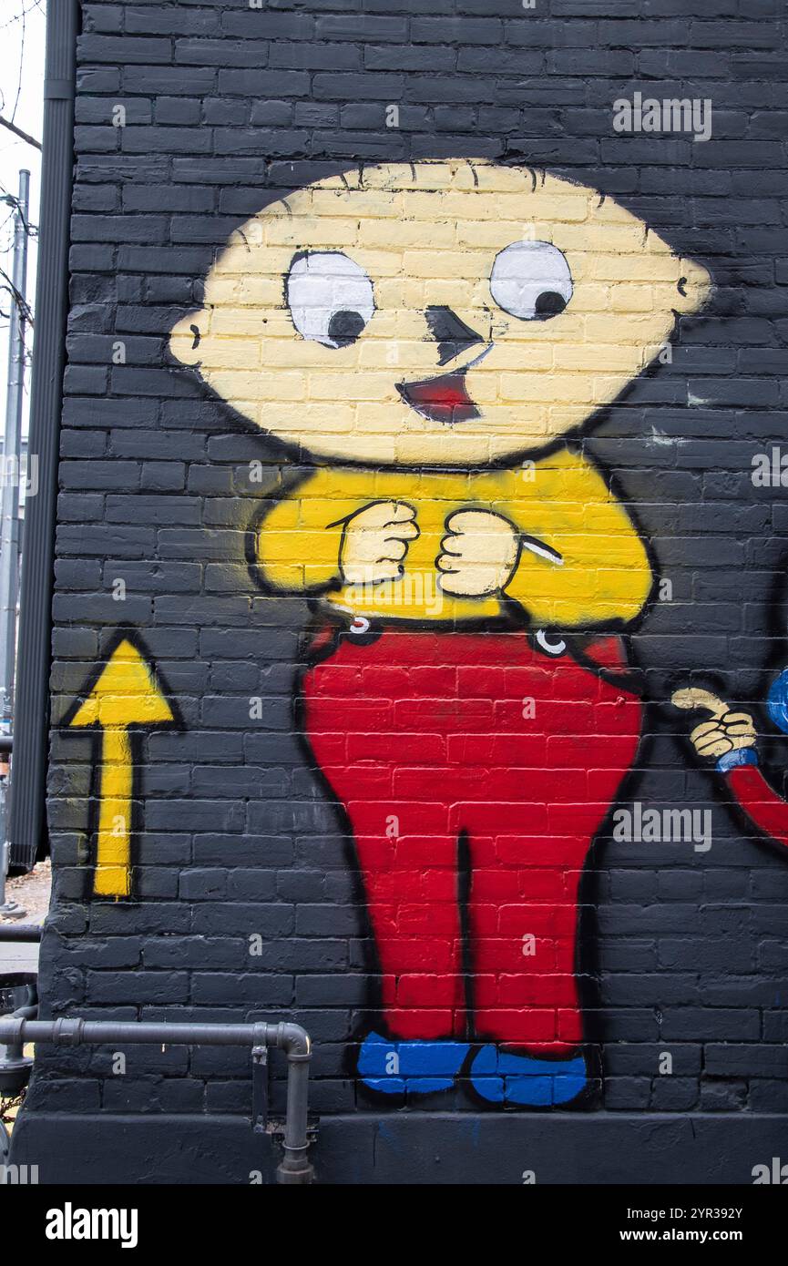 Familienbild Stewie Griffin Wandgemälde in der Nähe der McCaul Street in der Innenstadt von Toronto, Ontario, Kanada Stockfoto