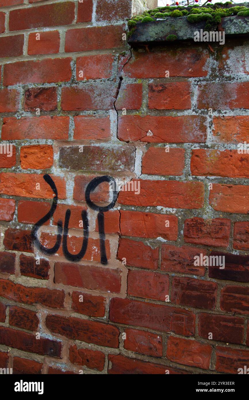 Graffiti auf eine rissige Mauer Stockfoto