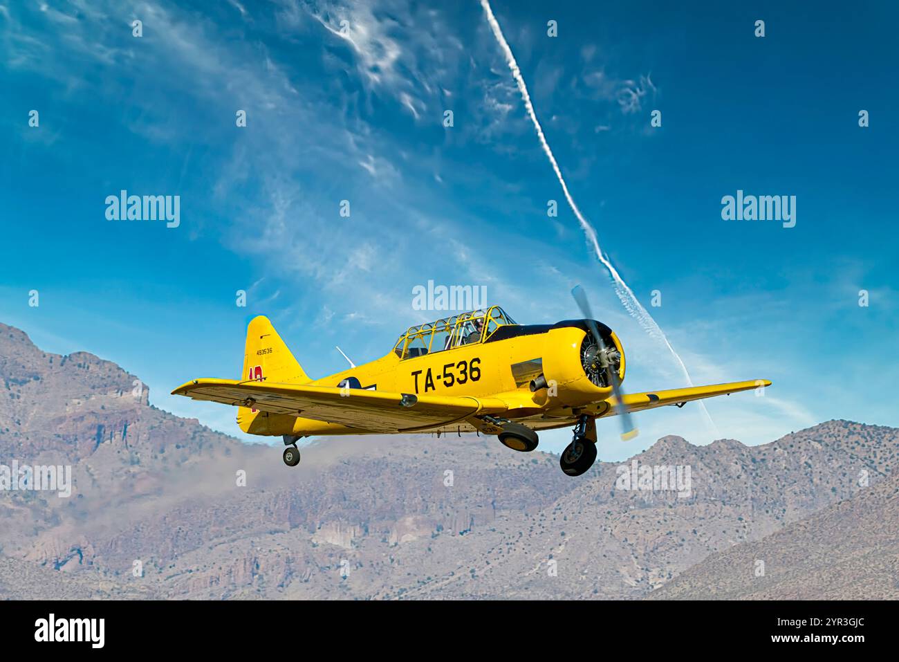 Bright Yellow North American T-6 Texan WW2 Flugtrainer in Arizona Stockfoto