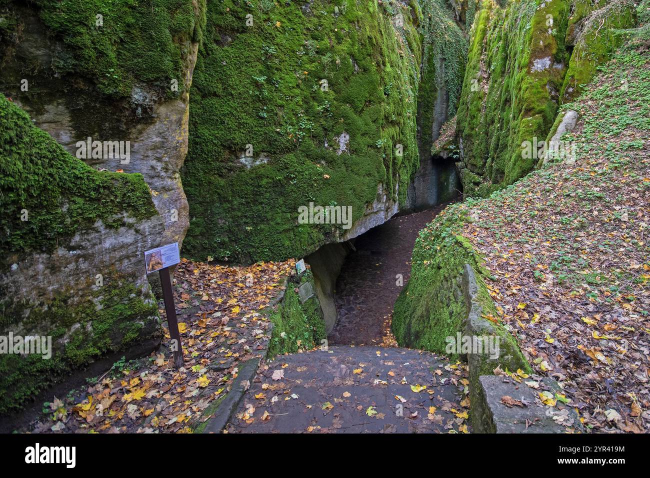 Sasso Spicco (der Stein wird ausgespritzt), La Verna Sanctuary, Toskana, Italien Stockfoto