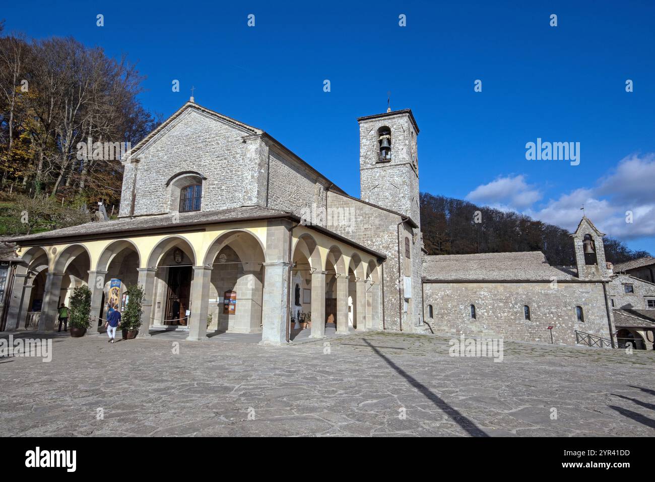 Hauptkirche des Wallfahrtsortes La Verna, Foreste Casentinesi Monte Falterona e Campigna National Park, Chiusi della Verna, Toskana, Italien Stockfoto