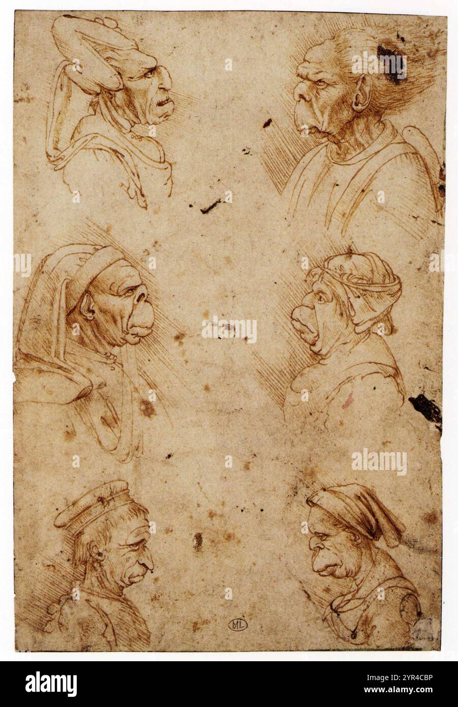 ANONYM NACH LEONARDO DA VINCI.DREI GROTESKE PAARE Stockfoto