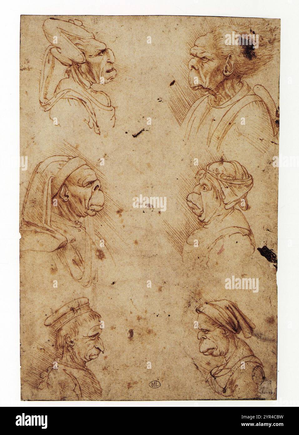 ANONYM NACH LEONARDO DA VINCI.DREI GROTESKE PAARE Stockfoto