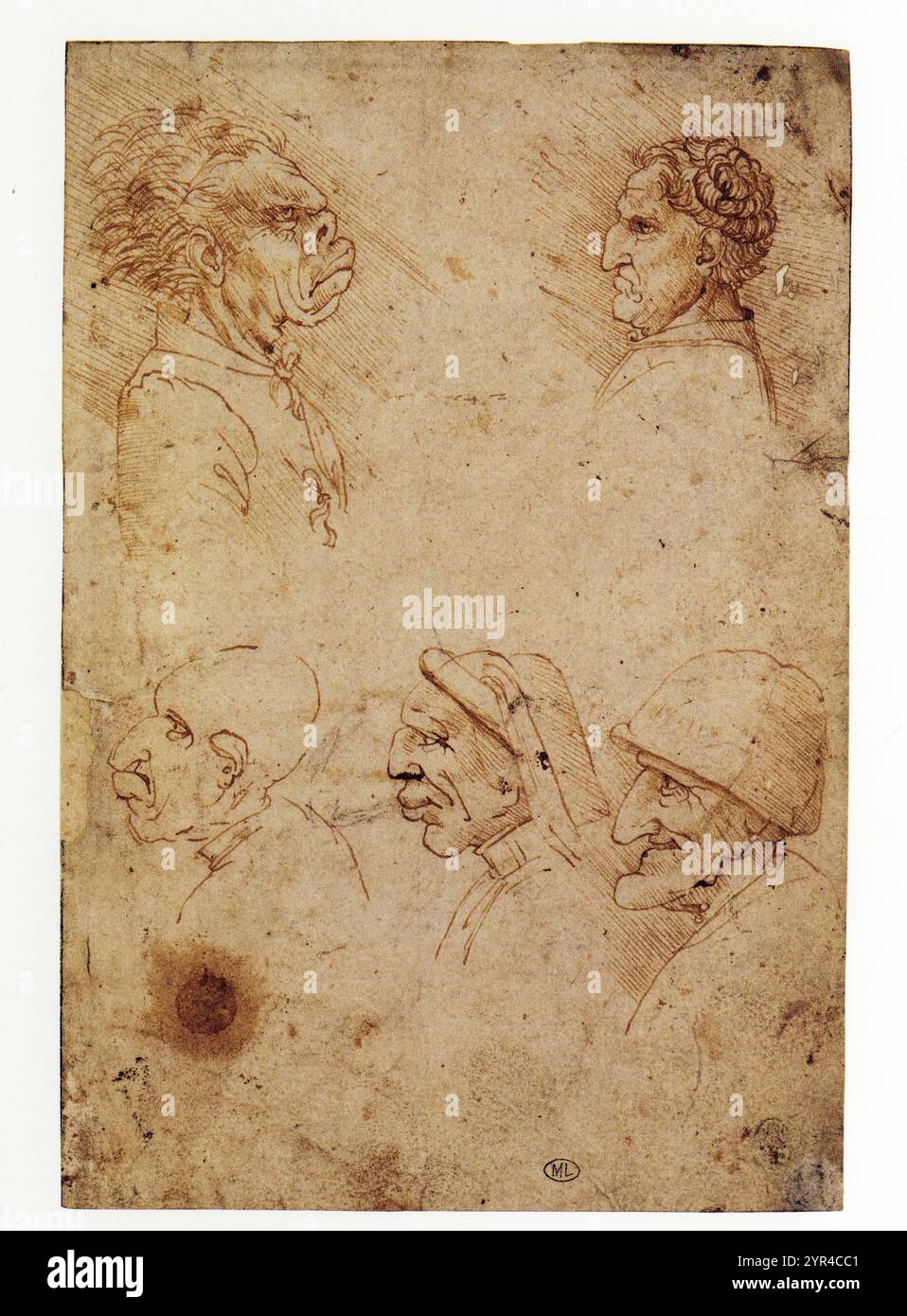 ANONYM NACH LEONARDO DA VINCI.FÜNF GROTESKE MÄNNER Stockfoto