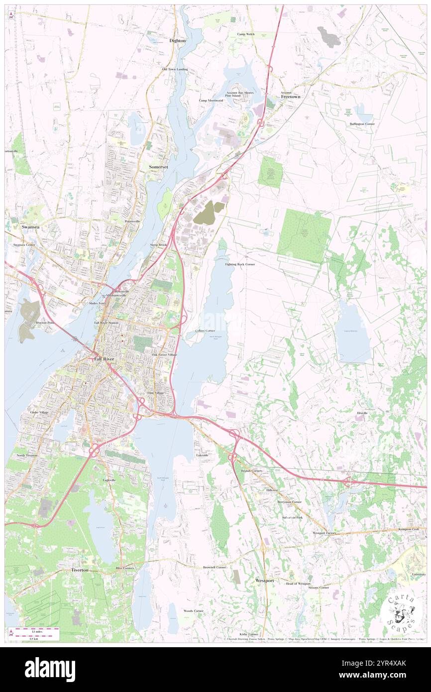 Stadt Fall River, Bristol County, USA, USA, Massachusetts, n 41 42' 49'', S 71 6' 5'', Karte, Cartascapes Map, veröffentlicht 2024. Erkunden Sie Cartascapes, eine Karte, die die vielfältigen Landschaften, Kulturen und Ökosysteme der Erde enthüllt. Reisen Sie durch Zeit und Raum und entdecken Sie die Verflechtungen der Vergangenheit, Gegenwart und Zukunft unseres Planeten. Stockfoto