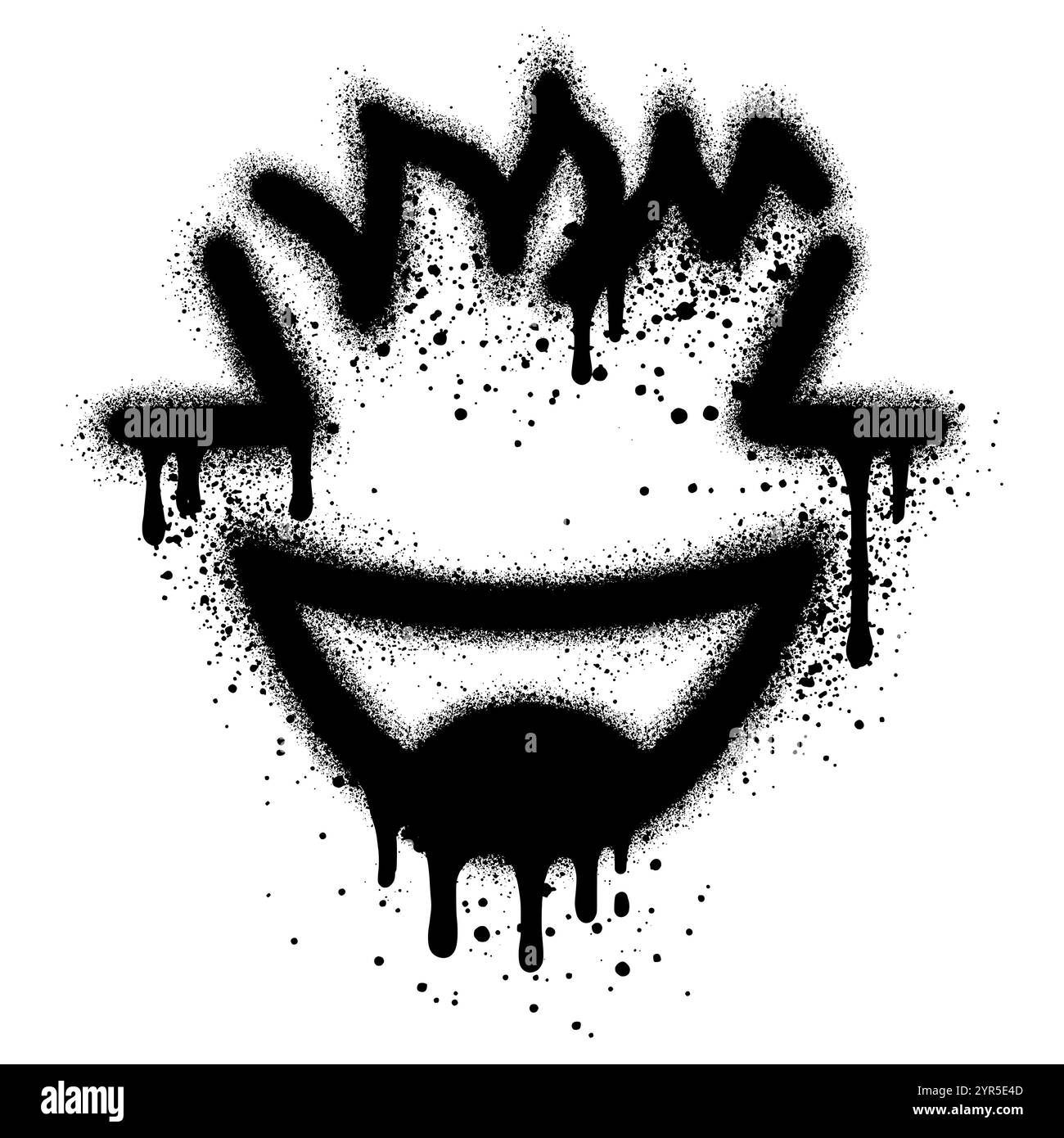 Lächelndes Gesicht lackierte Sprühfarbe. Vektorillustration auf weißem Hintergrund. Sprühfarbe Schablonenschablone Graffiti. Stock Vektor