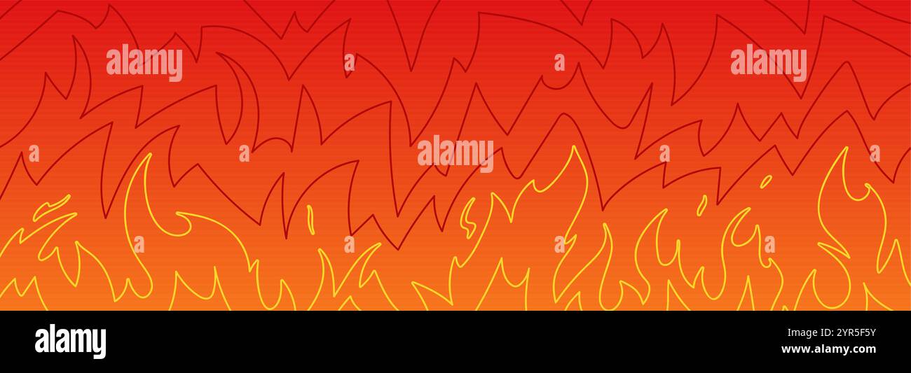 Hintergrund mit Flammeneffekt abfeuern. Rote grafische Wärme und brennende Energie. Illustration des flachen Vektors isoliert auf weiß. Stock Vektor