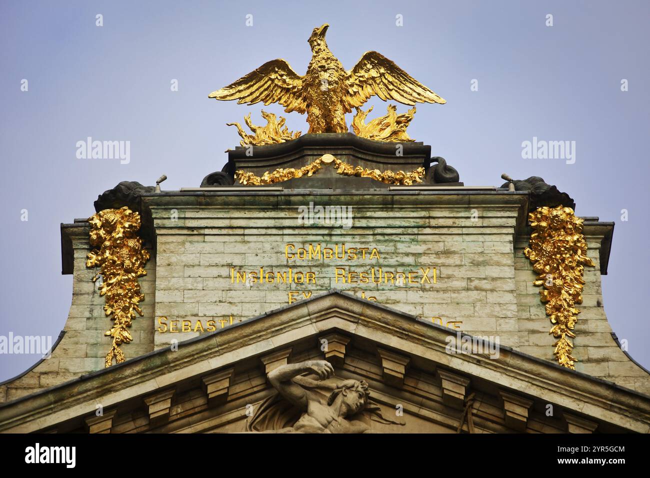 Barockfassade des Gildenhauses La Louve, Gilde der Bogenschützen von St. Sebastian, Grand-Place, Grote Markt, Brüssel, Belgien, Europa Stockfoto