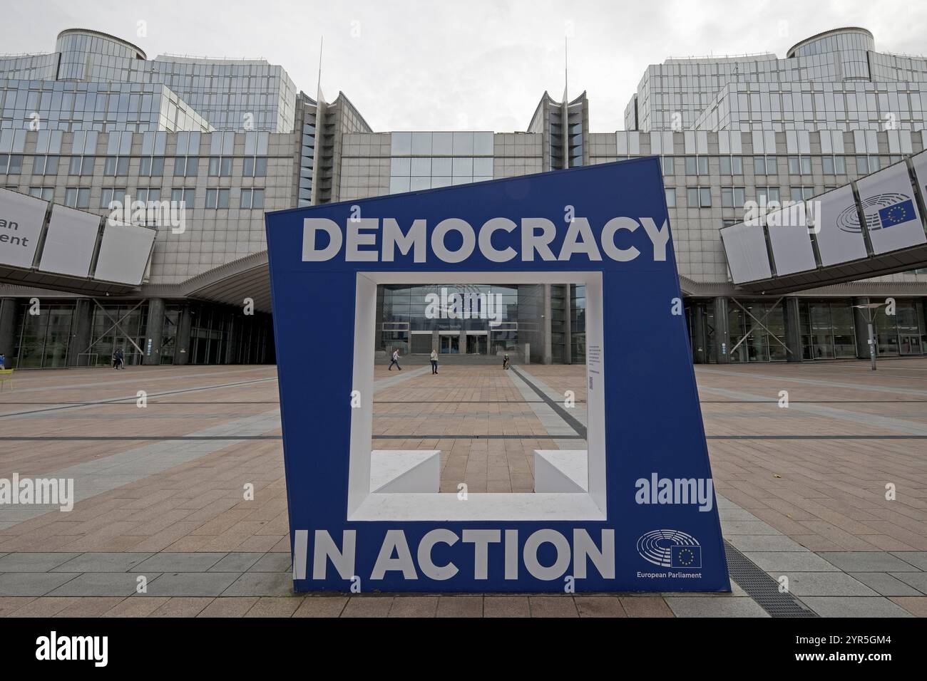 Demokratie in Aktion, Eingang zum Altiero Spinelli-Gebäude, Europäisches Parlament, Brüssel, Belgien, Europa Stockfoto