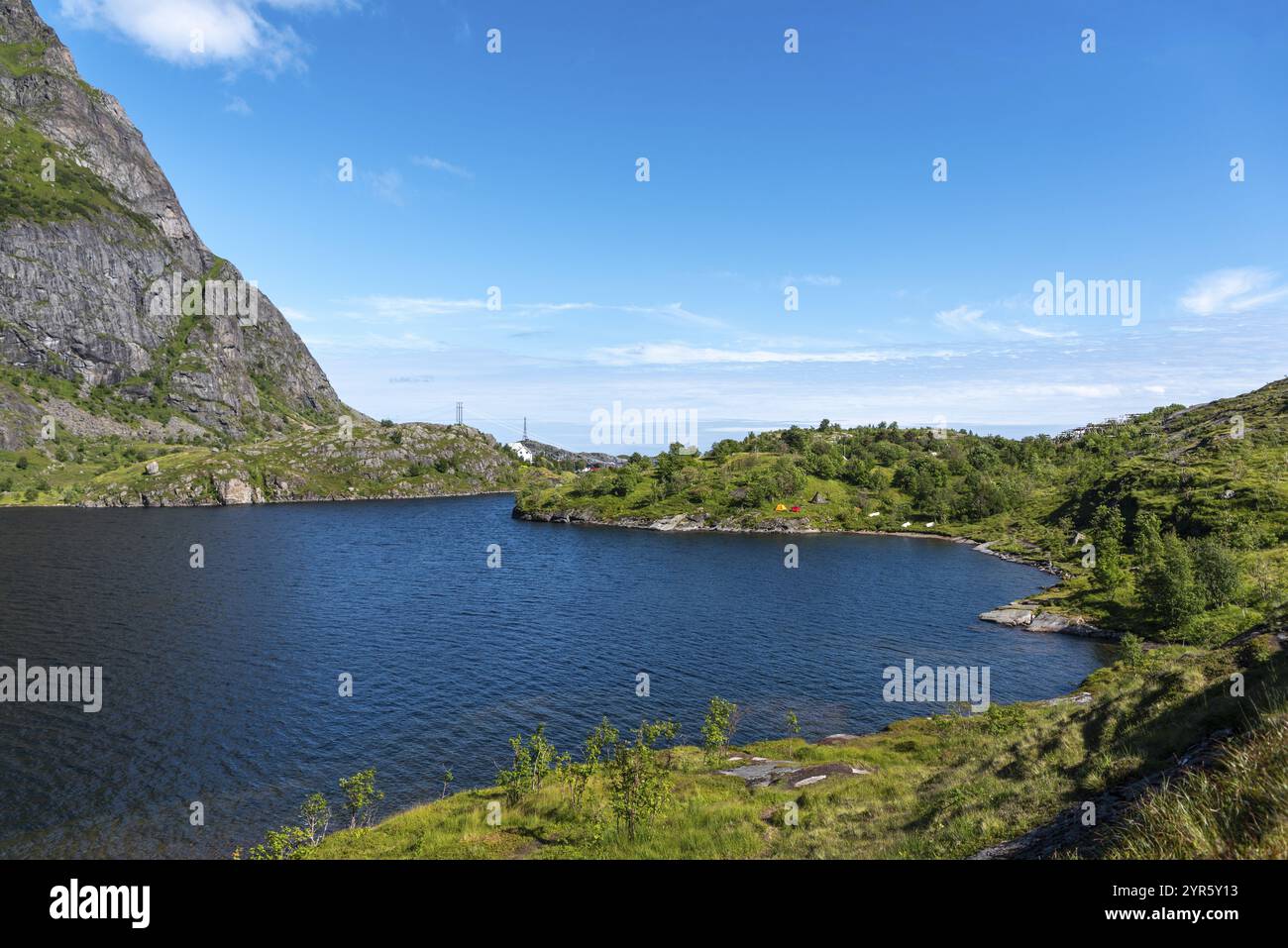 Landschaft mit Lake Agvatnet im Lofotodden Nationalpark, A i Lofoten, Moskenesoy, Lofoten, Norwegen, Europa Stockfoto