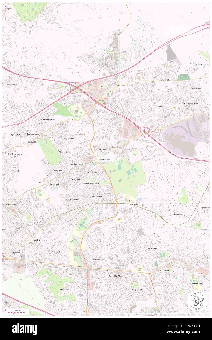 Stadt Hickory Hill, Jefferson County, USA, USA, Kentucky, n 38 17' 15'', S 85 34' 4'', Karte, Cartascapes Map, veröffentlicht 2024. Erkunden Sie Cartascapes, eine Karte, die die vielfältigen Landschaften, Kulturen und Ökosysteme der Erde enthüllt. Reisen Sie durch Zeit und Raum und entdecken Sie die Verflechtungen der Vergangenheit, Gegenwart und Zukunft unseres Planeten. Stockfoto