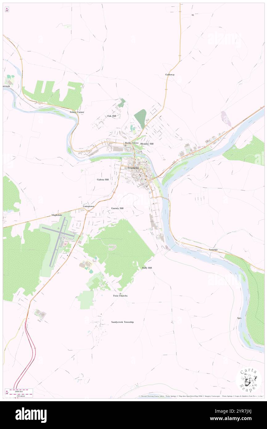 Stadt Franklin, Venango County, USA, USA, Pennsylvania, n 41 23' 18''', S 79 49' 52'', Karte, Karte, Kartenausgabe 2024. Erkunden Sie Cartascapes, eine Karte, die die vielfältigen Landschaften, Kulturen und Ökosysteme der Erde enthüllt. Reisen Sie durch Zeit und Raum und entdecken Sie die Verflechtungen der Vergangenheit, Gegenwart und Zukunft unseres Planeten. Stockfoto