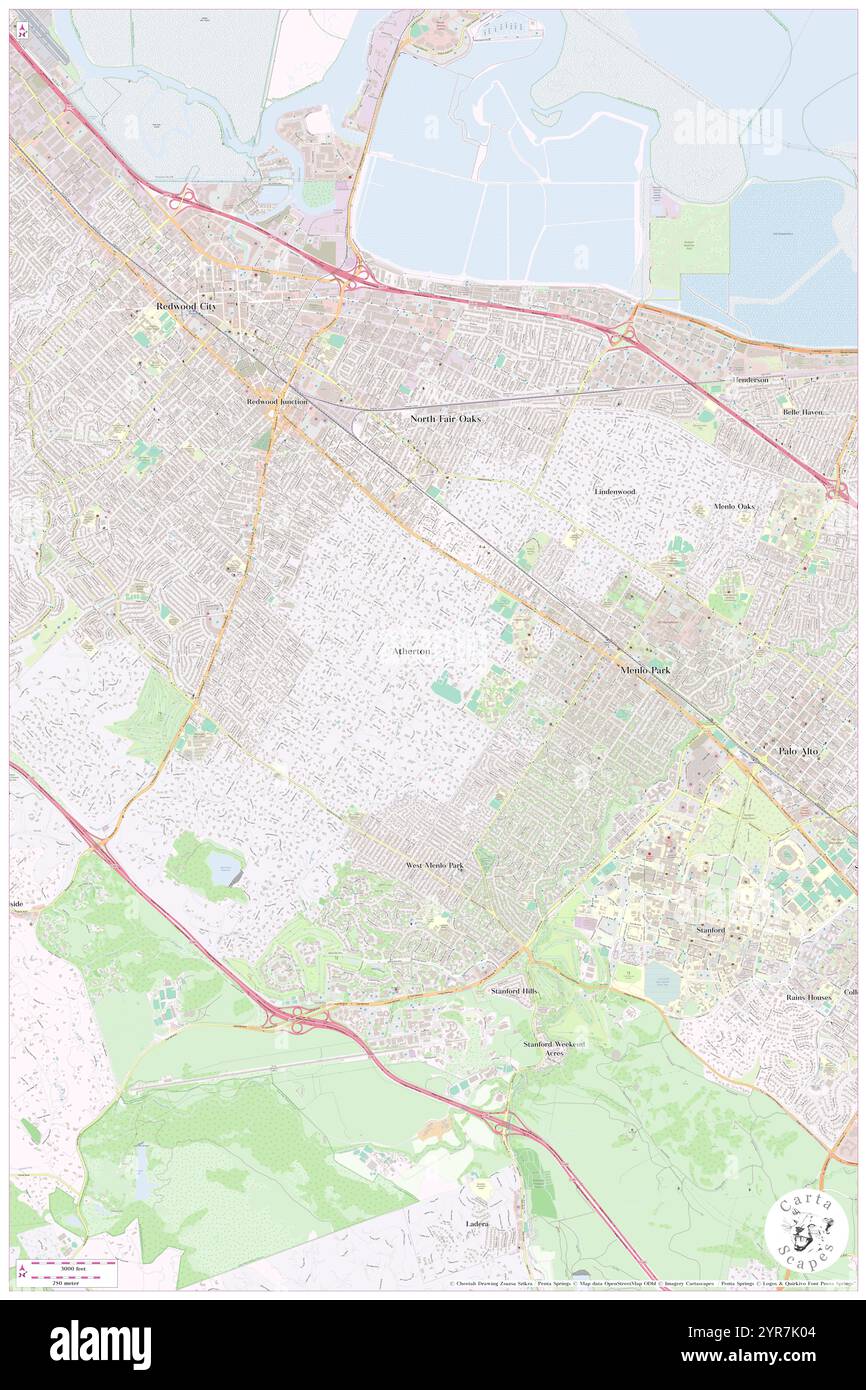 Stadt Atherton, San Mateo County, USA, USA, Kalifornien, n 37 27' 13'', S 122 12' 11'', Karte, Cartascapes Map, veröffentlicht 2024. Erkunden Sie Cartascapes, eine Karte, die die vielfältigen Landschaften, Kulturen und Ökosysteme der Erde enthüllt. Reisen Sie durch Zeit und Raum und entdecken Sie die Verflechtungen der Vergangenheit, Gegenwart und Zukunft unseres Planeten. Stockfoto