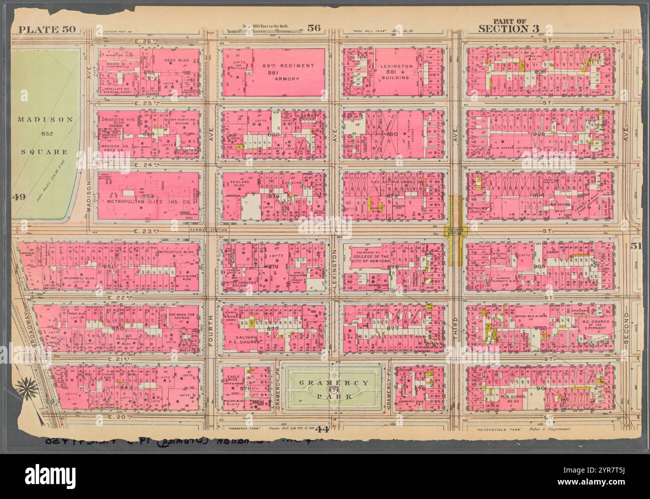 Begrenzt durch E. 26th Street, Second Avenue, E. 20th Street, Broadway und Madison Avenue, Platte 50 1916 Stockfoto