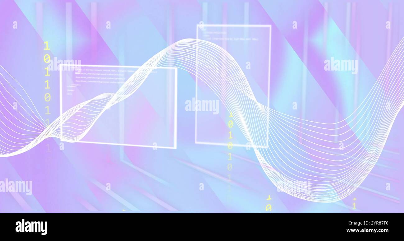 Wellenform- und Datenverarbeitungsbild über abstraktem geometrischem Hintergrund Stockfoto