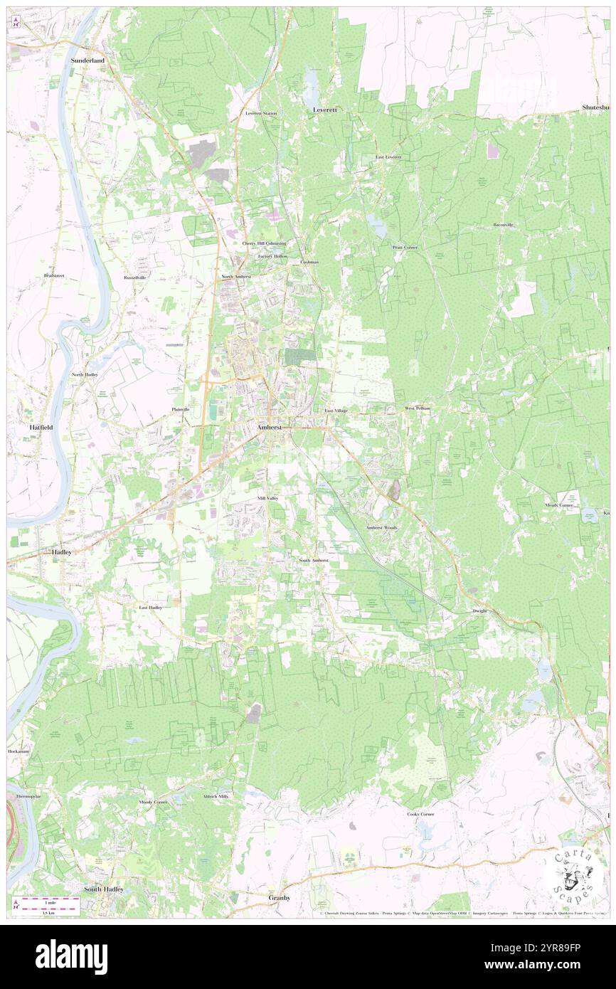 Amherst, Hampshire County, USA, USA, Massachusetts, n 42 21' 52''', S 72 30' 24'', Karte, Cartascapes Map, veröffentlicht 2024. Erkunden Sie Cartascapes, eine Karte, die die vielfältigen Landschaften, Kulturen und Ökosysteme der Erde enthüllt. Reisen Sie durch Zeit und Raum und entdecken Sie die Verflechtungen der Vergangenheit, Gegenwart und Zukunft unseres Planeten. Stockfoto