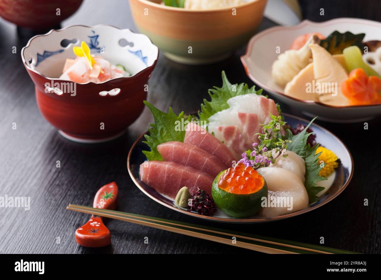 Beilagen des Kaiseki-Kurses Stockfoto