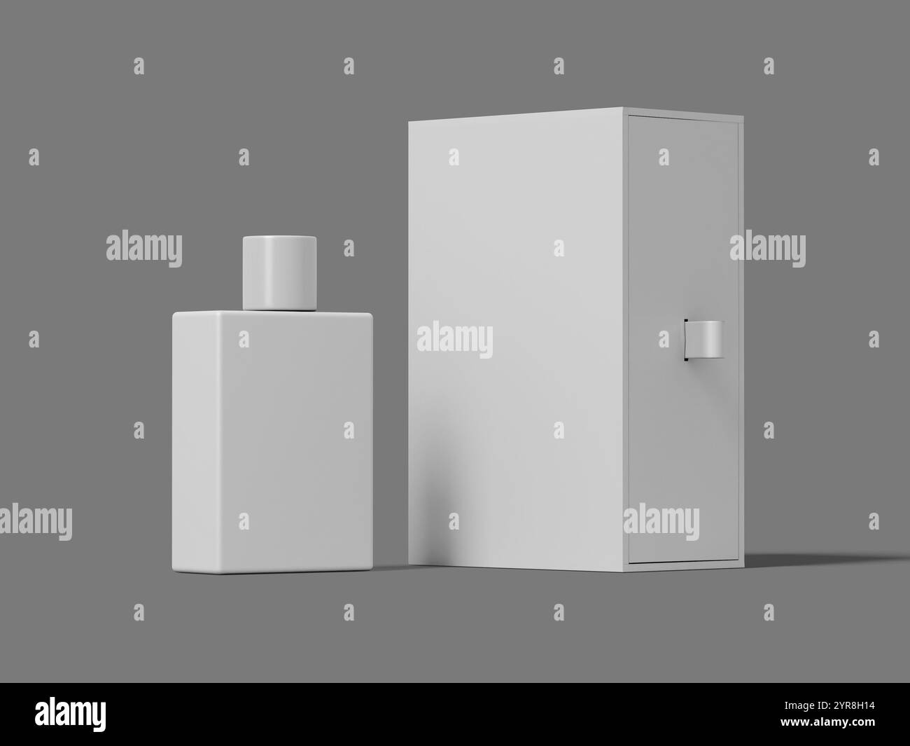 Realistisches weißes, leeres Parfüm mit 3D-Modell in Box Packaging Stockfoto