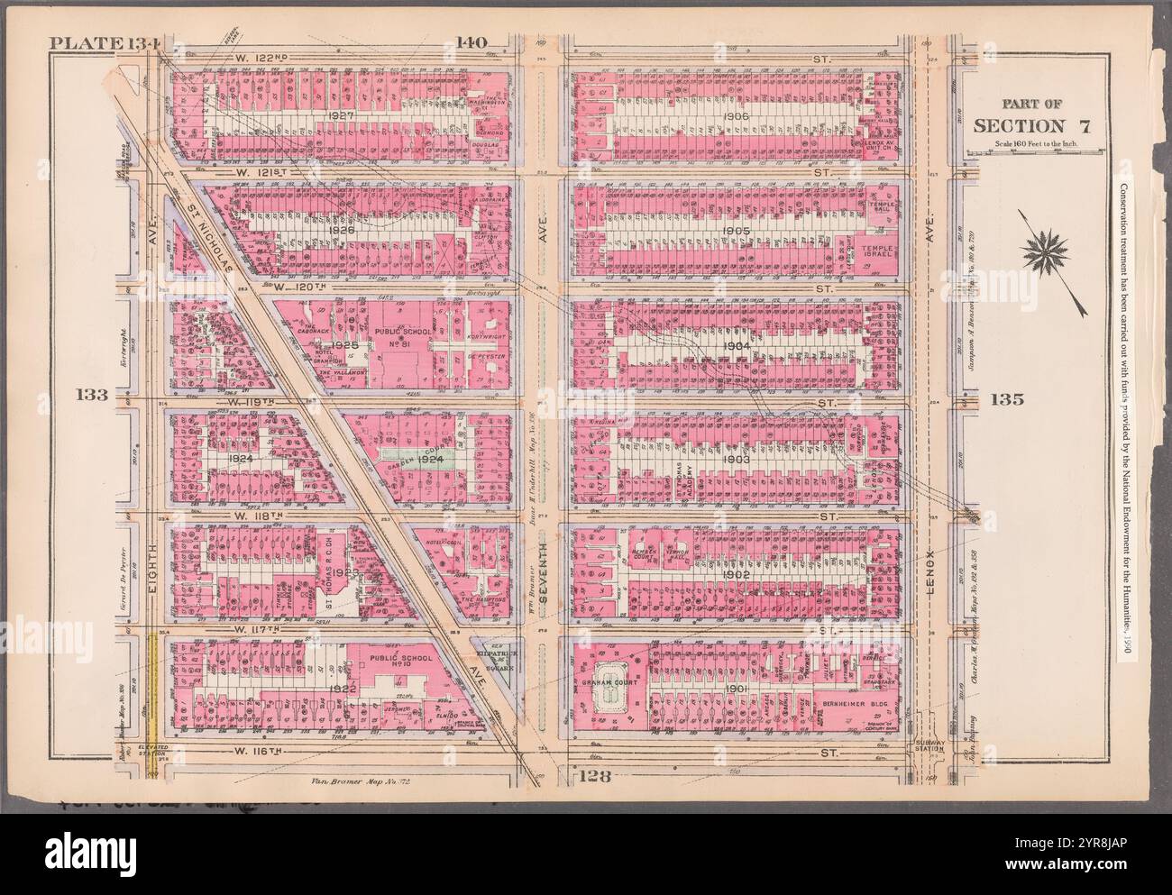 Begrenzt durch W. 122nd Street, Lenox Avenue, W. 116th Street und Eighth Avenue, Plate 134 1916 Stockfoto