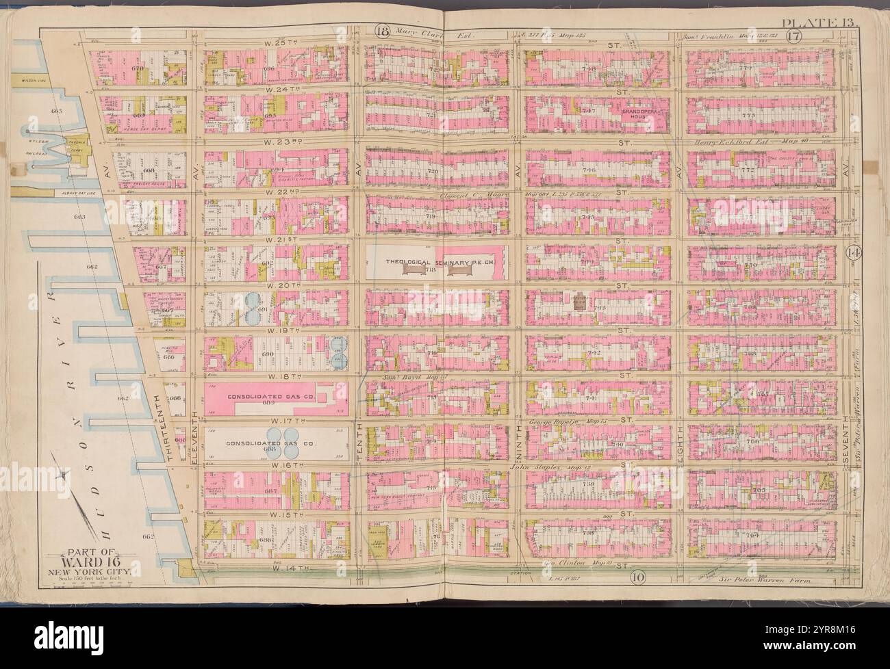 Karte begrenzt von W. 25th St., 7th Ave., W. 14th St., Hudson River, Plate 13 1891 von Bromley, George Washington Stockfoto