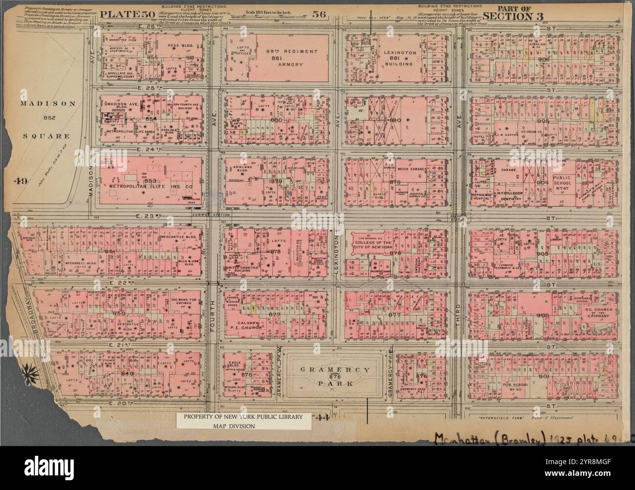 Begrenzt durch E. 26th Street, [Second Avenue], E. 20th Street, Broadway, E. 23rd Street und Madison Avenue, Plate 50, Teil von Section 3 1925 Stockfoto
