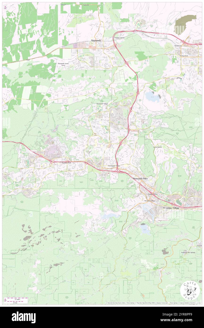 City of Thousand Oaks, Ventura County, USA, USA, Kalifornien, n 34 11' 29'', S 118 52' 33'', Karte, Cartascapes Map, veröffentlicht 2024. Erkunden Sie Cartascapes, eine Karte, die die vielfältigen Landschaften, Kulturen und Ökosysteme der Erde enthüllt. Reisen Sie durch Zeit und Raum und entdecken Sie die Verflechtungen der Vergangenheit, Gegenwart und Zukunft unseres Planeten. Stockfoto