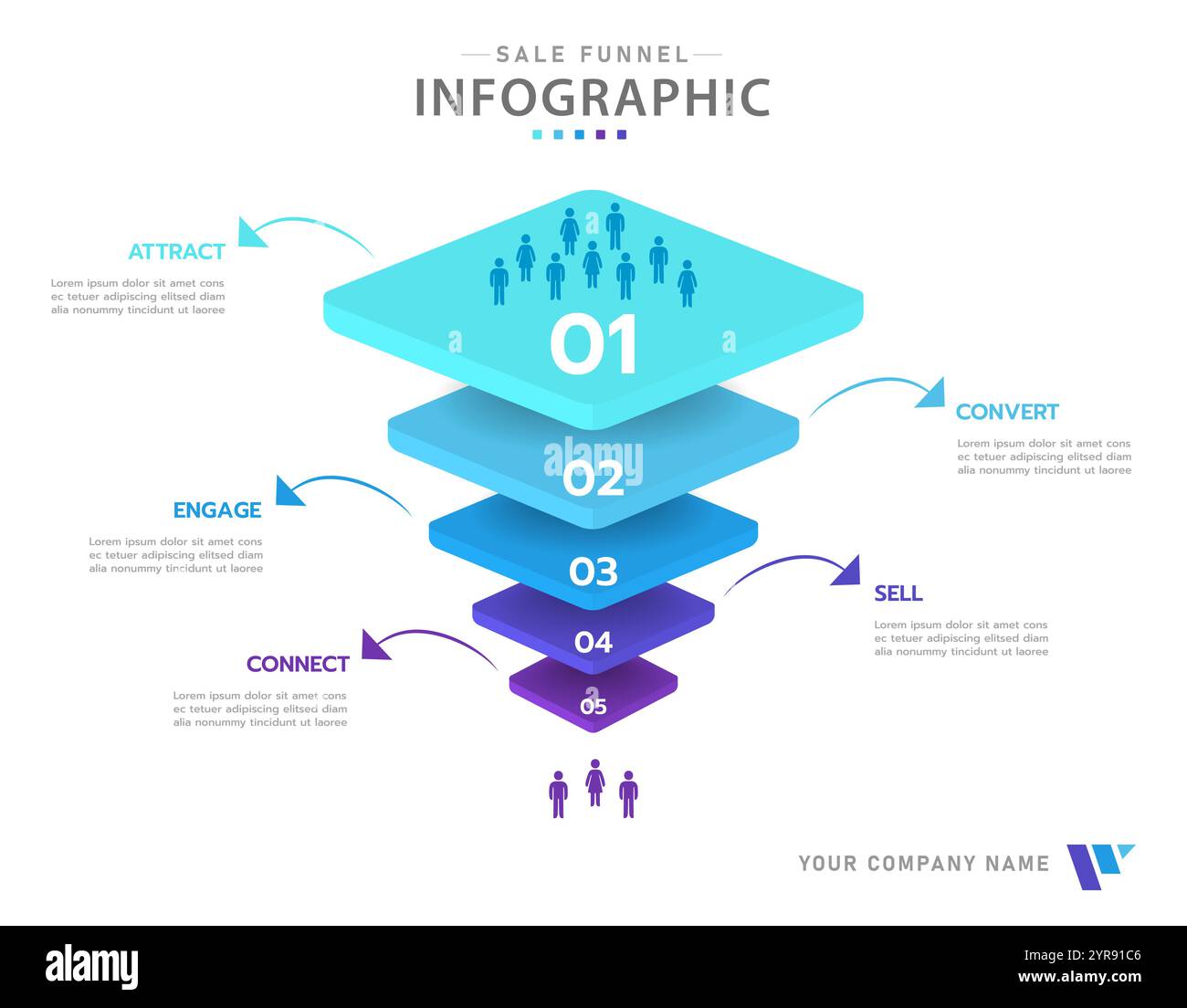 Infografik-Vorlage für Unternehmen. 5 Level Modern Sales Trichter Diagramm, Präsentationsvektor Infografik. Stock Vektor