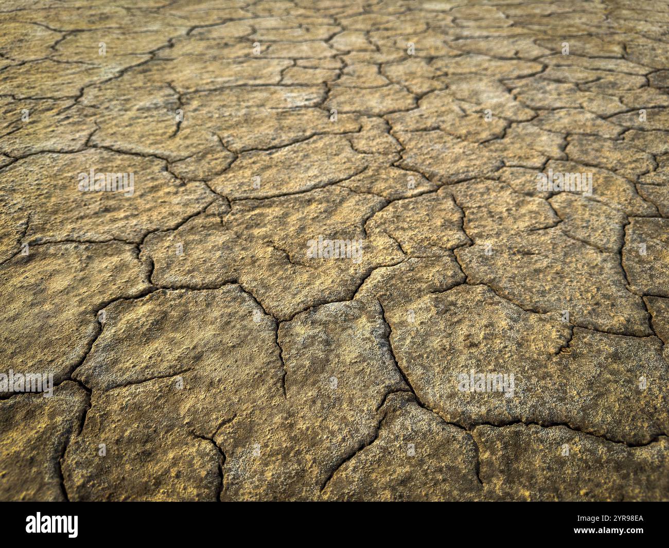 Nahaufnahme der geplatzten Erde mit schweren Dürrebedingungen und Umweltauswirkungen. Die Strukturdetails verdeutlichen die Folgen des Klimawandels und die Probleme mit Wasserknappheit. Stockfoto