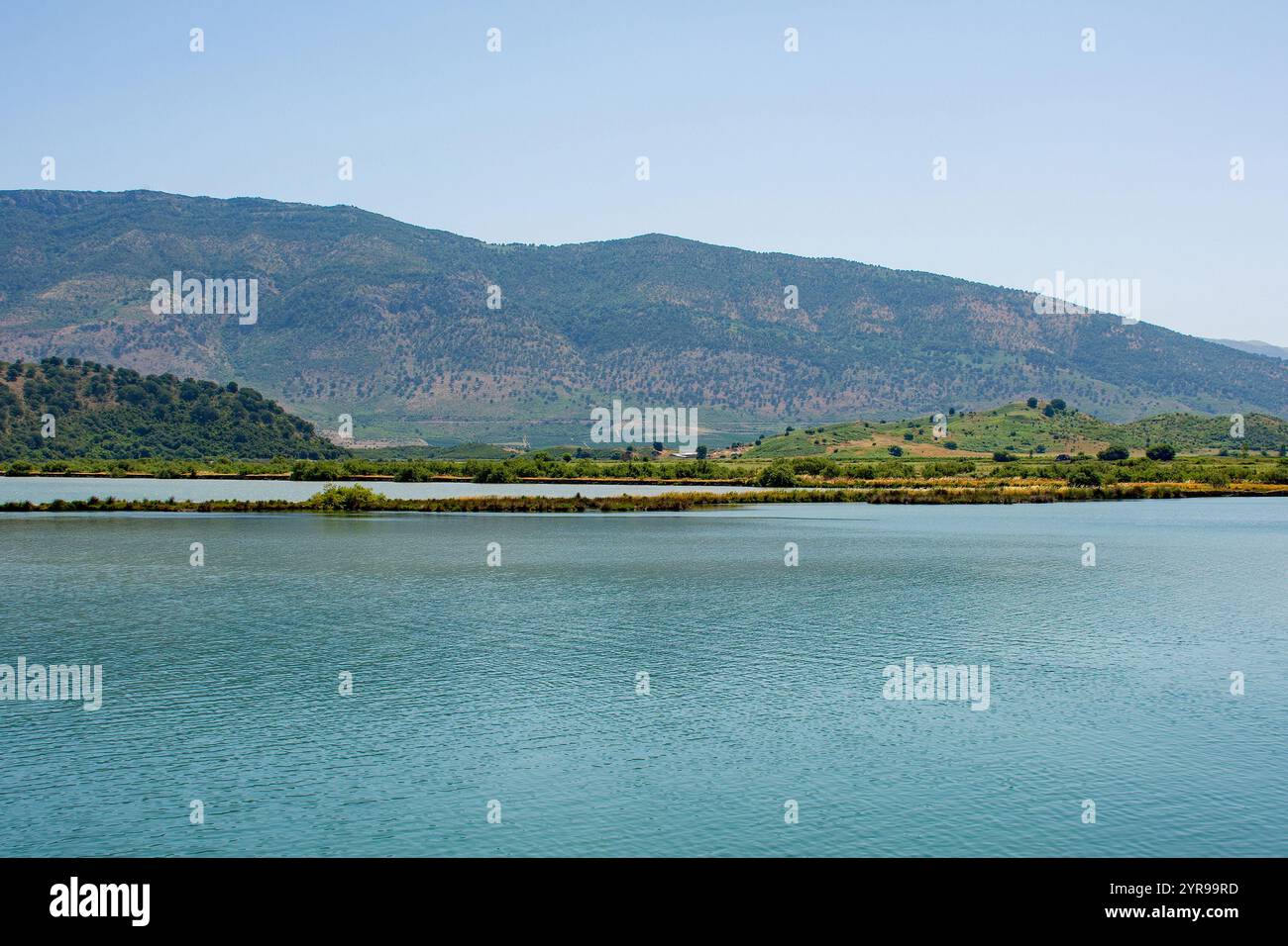 Lake Butrint in Südalbanien, Teil des Butrint National Park. Eine Salzwasserlagune, die durch den Vivari-Kanal mit dem Ionischen Meer verbunden ist. Stockfoto