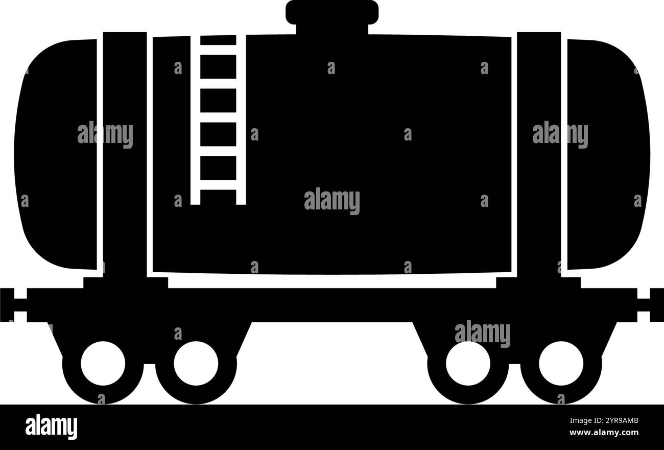 Schwarze Silhouette des Tankwagens für den Flüssigkeitstransport auf der Schiene. Stock Vektor