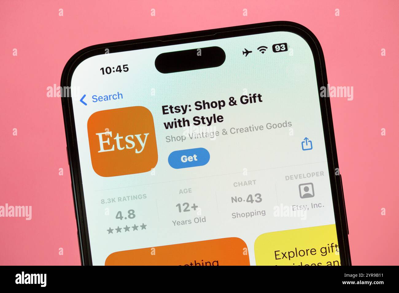 Ostersund, Schweden - 10. September 2024. Etsy-App auf einem Smartphone Stockfoto