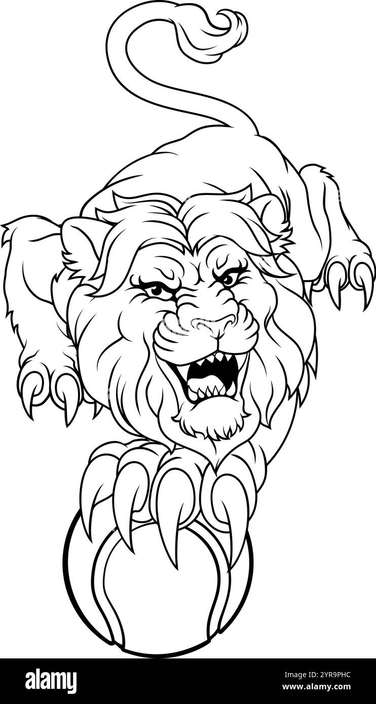 Löwen-Tennis-Ball-Tiersport-Team-Maskottchen Stock Vektor