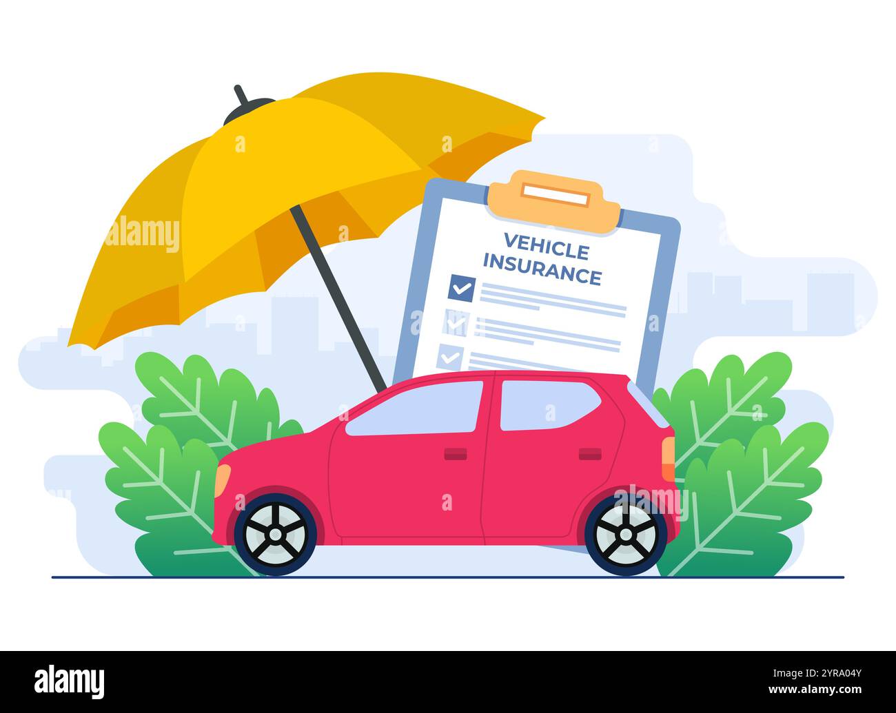 Flache Illustration der Fahrzeugversicherung, Autoversicherung, Fahrzeugsicherheit, Assistenz- und Schutzkonzept für, benutzeroberfläche, Webdesign, Landingpage, Infografik Stock Vektor