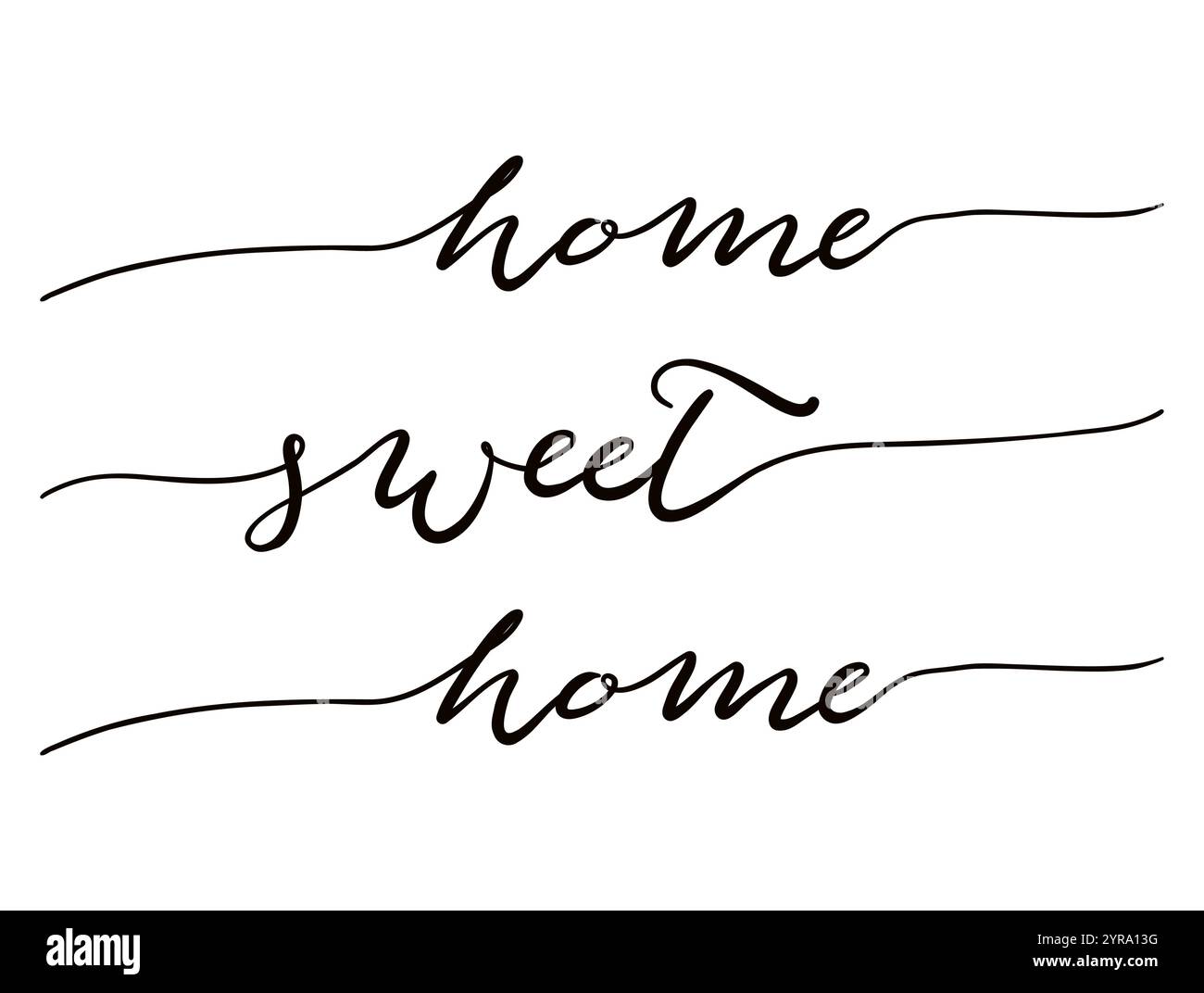 Home Sweet Home Card. Handgezeichnetes positives Zitat. Moderne Pinselkalligraphie. Isoliert auf weißem Hintergrund Stock Vektor