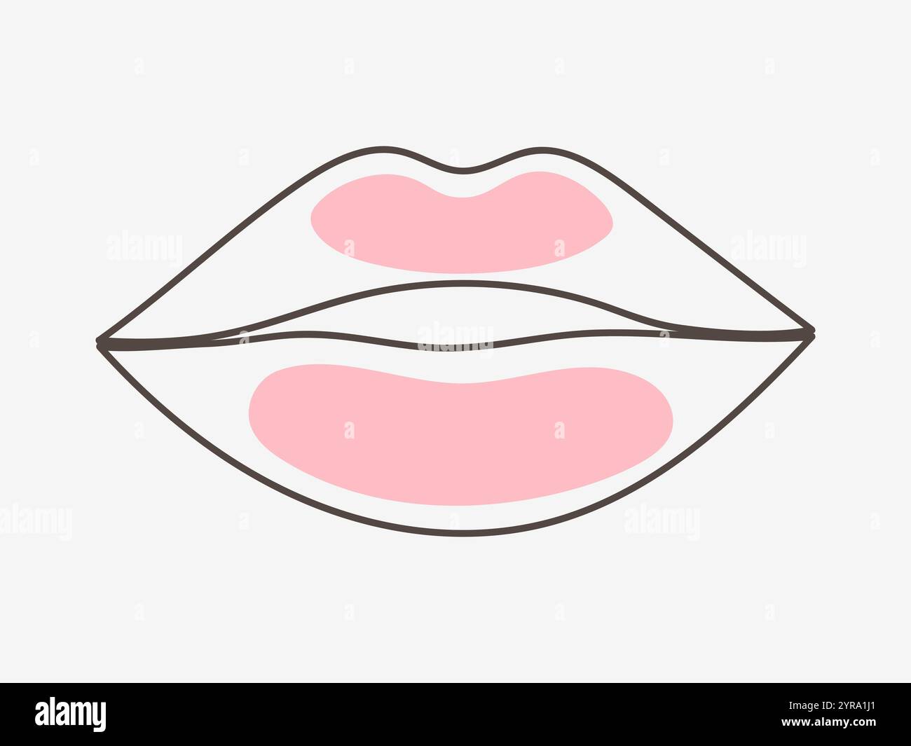 Handgezeichnete, umrissene Lippen in einer Linie. Silhouette weiblicher Lippen mit Lippenstiftflecken. Vektor Stock Vektor