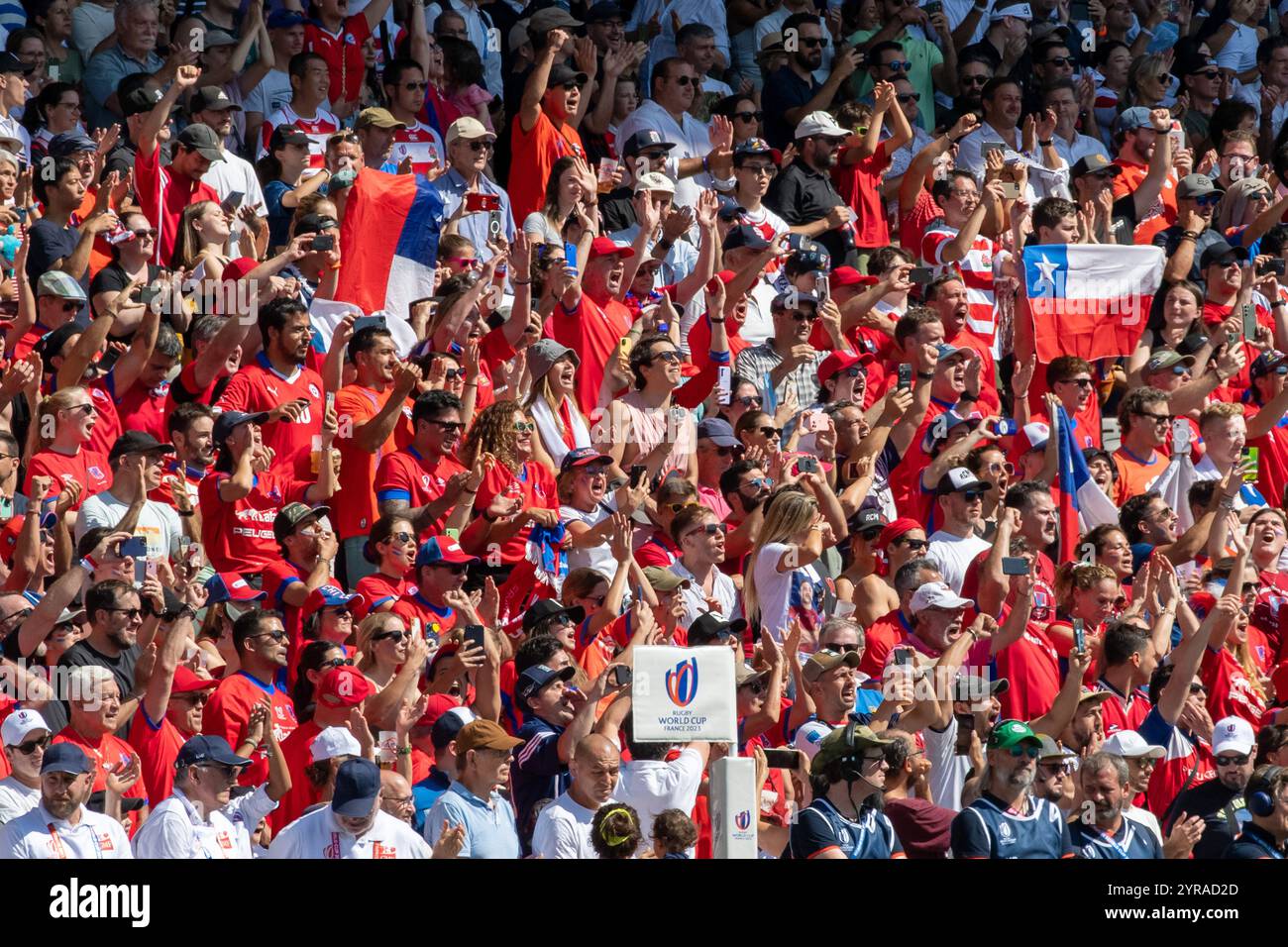 Toulouse Stadium, Weltmeisterschaft des Rugby, 10. September 2023: Spiel der Billardbühne, Japan gegen Chile. Unterstützer in den Tribünen *** Lokale Bildunterschrift *** Stockfoto