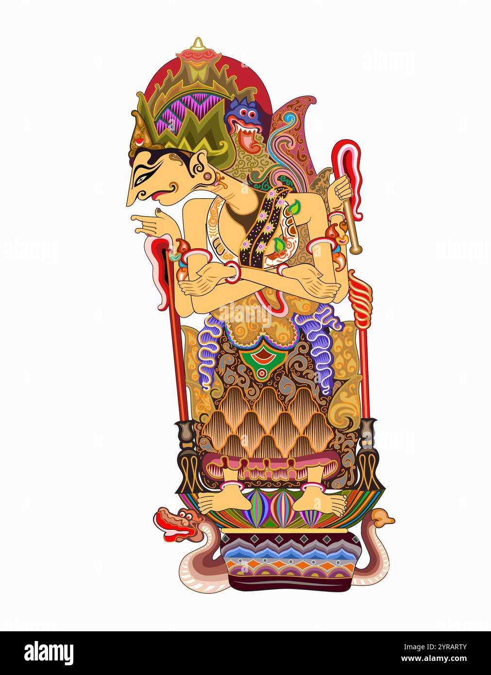 Batara Guru Schattenpuppe, indonesische Wayang Puppe zeigen Illustration. Stockfoto