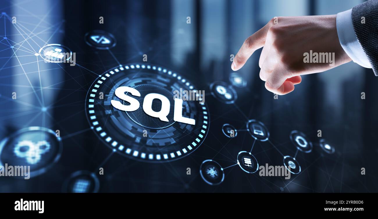 SQL Structured Query Language. Technologiekonzept. Symbol virtueller Bildschirm Stockfoto