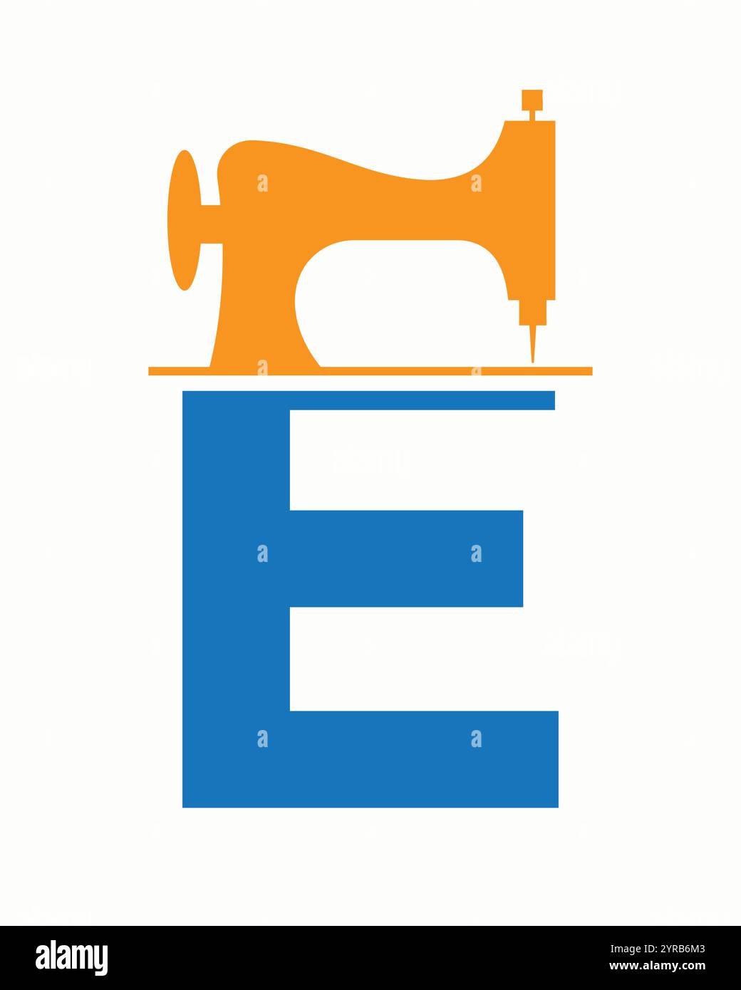 Initial Letter E Tailor Logo Design mit Schneidermaschinensymbol Konzept für Stickerei, Textil, Tuch und Stoffvorlage Stock Vektor