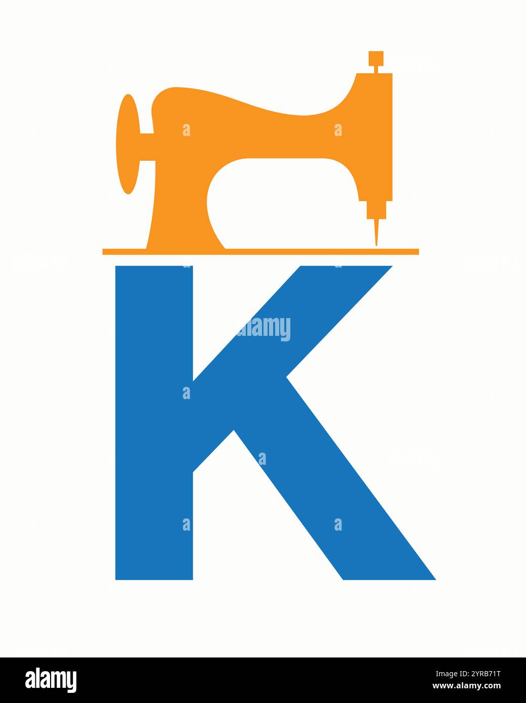 Initial Letter K Tailor Logo Design mit Schneidermaschinensymbol Konzept für Stickereien, Textilien, Stoffe und Stoffvorlagen Stock Vektor