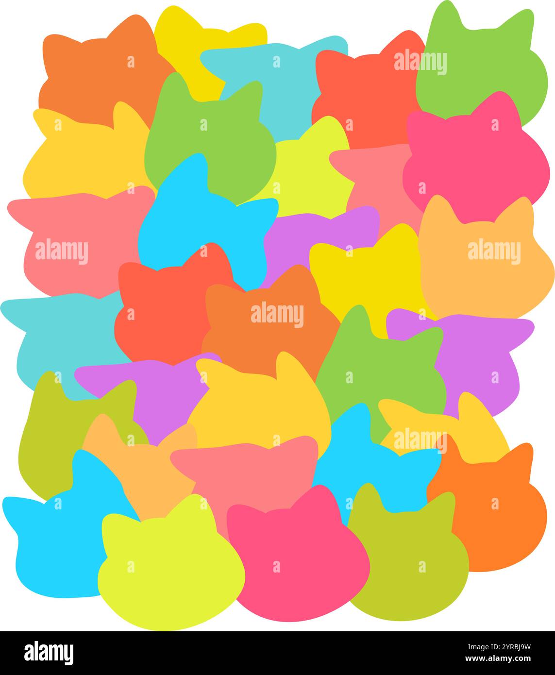 Eine lebendige und verspielte Illustration mit einer farbenfrohen Collage aus Katzensilhouetten. Perfekt für Hintergründe, Hintergrundbilder, Stock Vektor