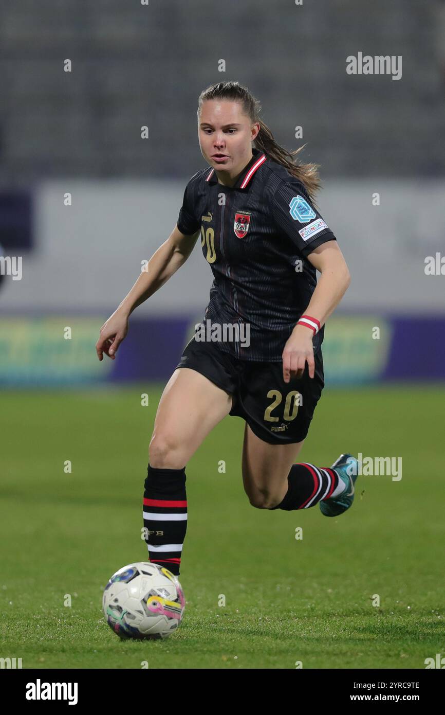 Wien, Österreich. Dezember 2024. Wien, Österreich, 3. Dezember 2024: Lilli Purtscheller (20 Österreich) in Aktion während des Qualifikationsspiels der Frauen in Europa im Spiel Österreich gegen Polen im Viola Park, Wien Tom Seiss/SPP (Tom Seiss/SPP) Credit: SPP Sport Press Photo. /Alamy Live News Stockfoto