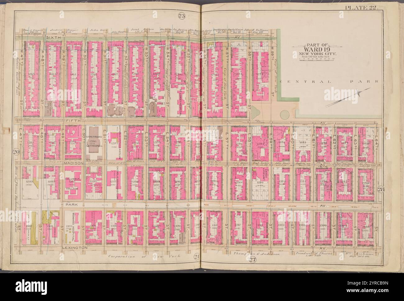 Karte begrenzt durch 6th Ave., E. 64th St., Lexington Ave., E. 47th St., Plate 22 1891 von Bromley, George Washington Stockfoto