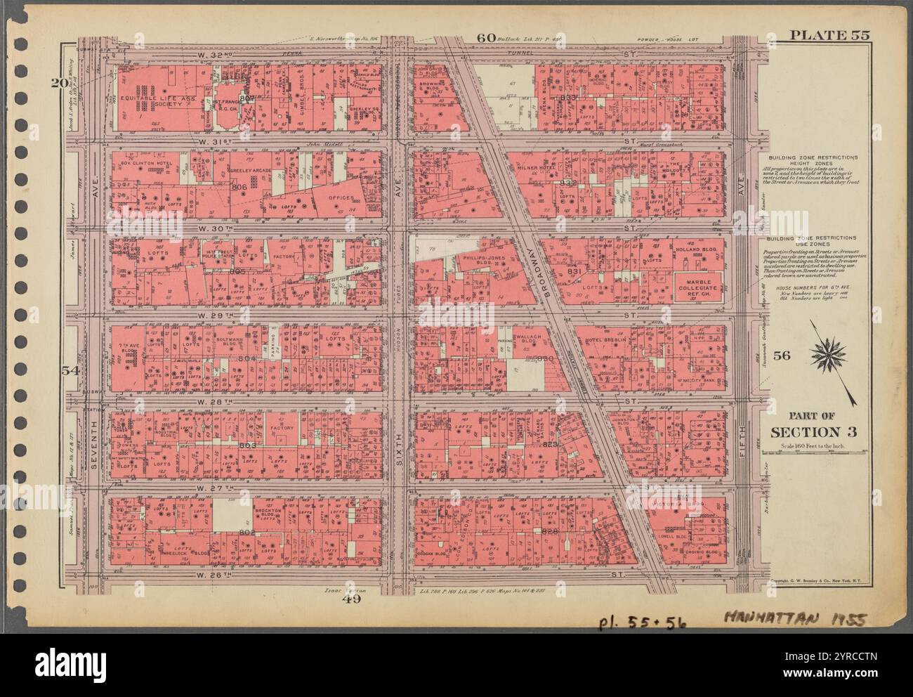 Platte 55, Teil von Abschnitt 3: [Begrenzt durch W. 32nd Street, Fifth Avenue, W. 26th Street und Seventh Avenue.] 1955 Stockfoto