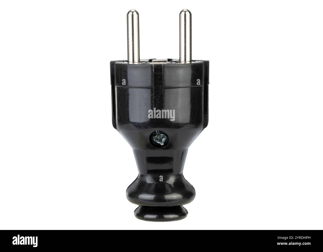 Schwarzer elektrischer Stecker isoliert auf weiß Stockfoto